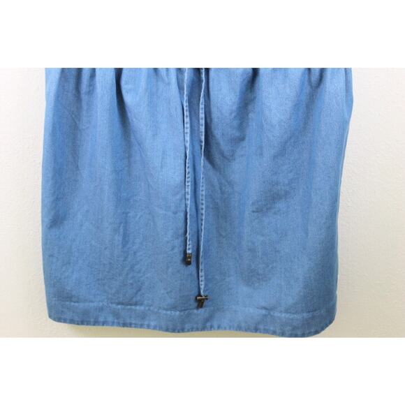 Kenneth Cole Mini Denim Jean Overall Dress Sz Large Racer Back Drawstring Waist - Picture 4 of 7